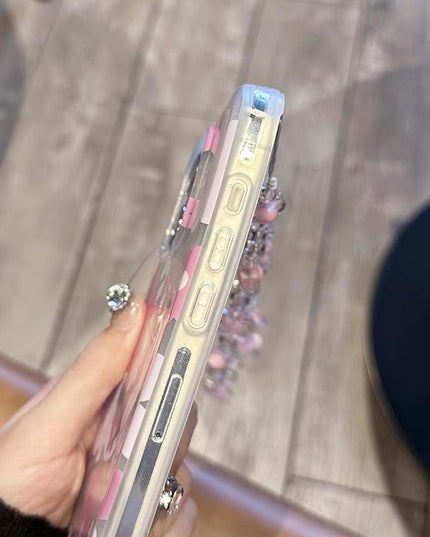 Compatible with iPhone 16 Cases Cute Bling Sparkly Floral Phone case,Flower with Wrist Strap Design, Compatible MagSafe Silicone Shockproof Phone case for Women and Teenage Girls.