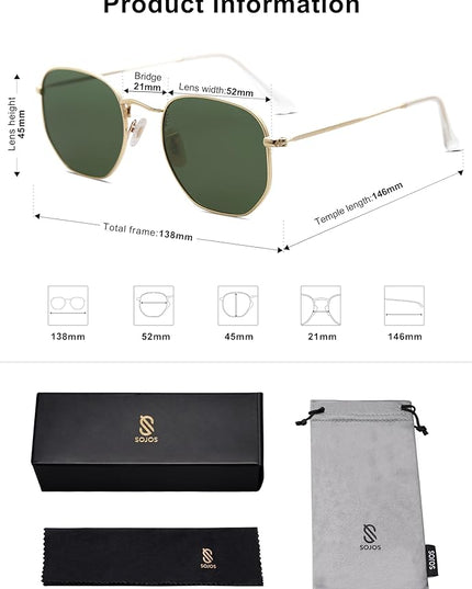 SOJOS Square Polarized Sunglasses for Women Men Small Hexagonal Polygon Shades SJ1072
