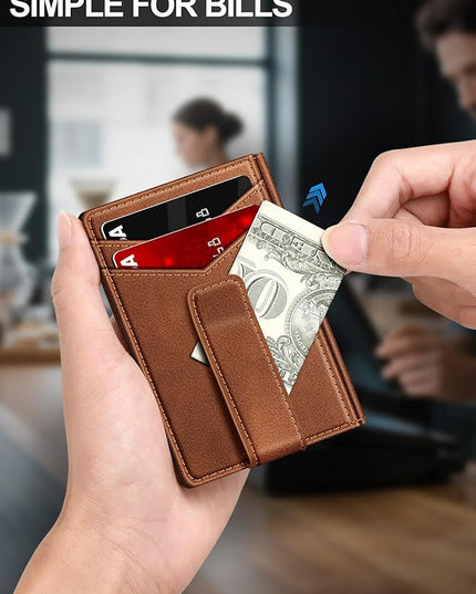 ZALVEX Wallet for Men Slim Leather Wallets for 12-15 Cards, Minimalist Thin RFID Blocking Card Holder with Money Clip & ID Window, Small Bifold Front Pocket Wallet, Gifts for Men