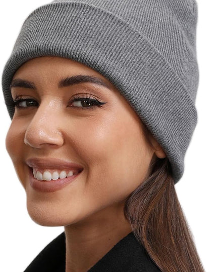 100% Cotton Beanie Hat- Unisex Ultra Soft Winter Warm Stretch Knit Cuffed Hats Fisherman Beanies Skull Cap