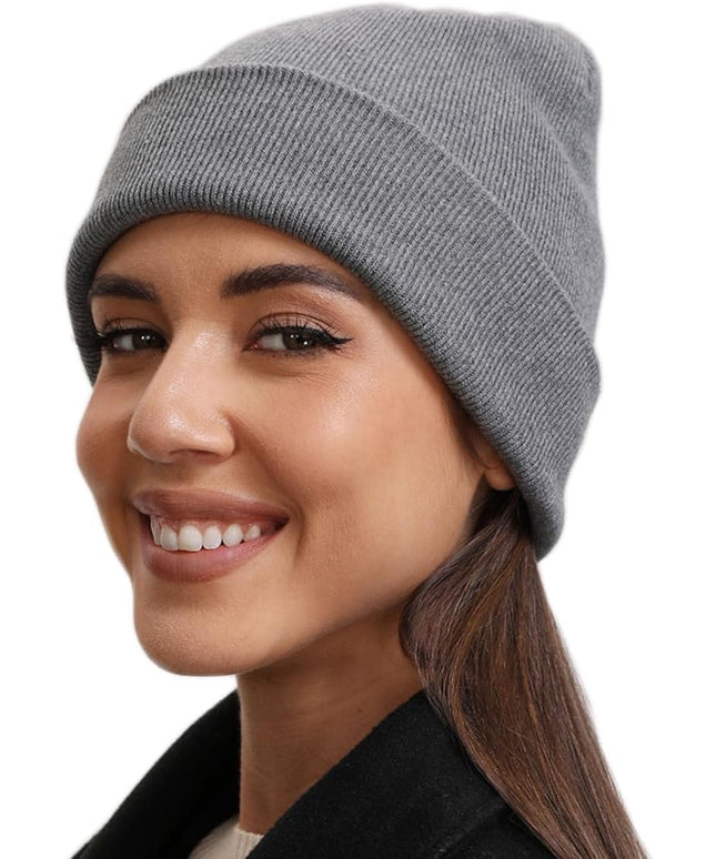100% Cotton Beanie Hat- Unisex Ultra Soft Winter Warm Stretch Knit Cuffed Hats Fisherman Beanies Skull Cap
