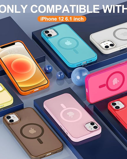 Hython Case for iPhone 12 Case Magnetic Translucent Matte Phone Cases 6.1" [Compatible with MagSafe] Thin Slim Fit Shockproof Bumper Hard Protective Cover for Women Men Girls, Frosted Brown