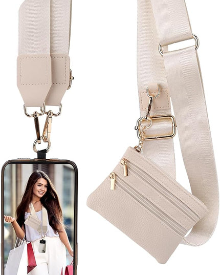 XANGNIER Clip and Go Strap for Phone with Wallet Crossbody, Phone Strap with Zippered Wallet, Adjustable Anti Theft Cellphone Lanyard for Women, Cellphone Chain Accessories,Multicolor 12