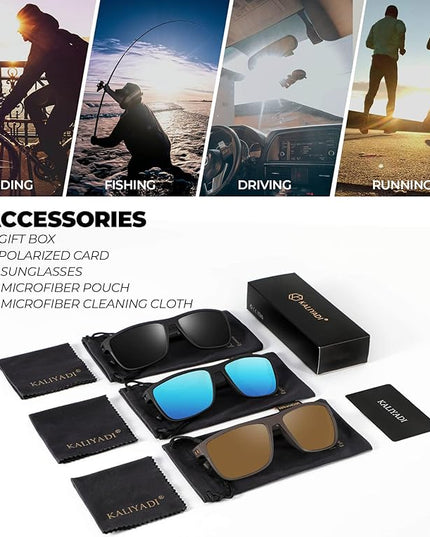 KALIYADI Polarized Sunglasses for Men, Lightweight Sun Glasses with UV Protection for Driving Fishing Golf