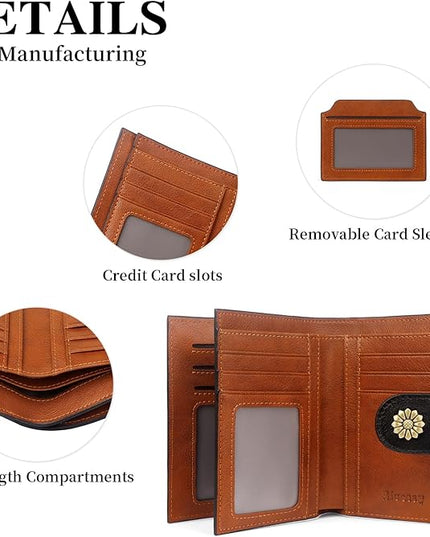 Blucoay Wallet Women,RFID Blocking Leather Womens Wallet Bifold Compact Card Holder Small Wallet for Women with Removable ID Window blackbrown
