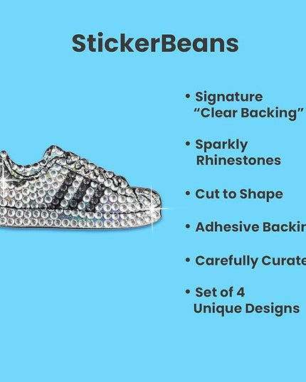 StickerBeans® Rhinestone Stickers - White Spirit 4-Pack, 2” x 2” Each, Unique Sparkly Cut-to-Shape for Collecting, Trading, Decorating Laptops, Phone Cases, Scrapbooks, for Kids, Teens, & Adults