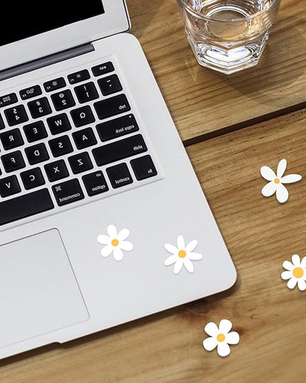 Little Daisy Stickers, Set of 70 Cute Aesthetic Decals for Laptop, Water Bottle, and Phone, Small White Floral, 1 Inch (White)