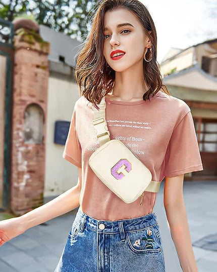 Gitus Gifts for 8 9 10 11 12 Year Old Girls Belt Bag Fanny Pack Crossbody Bags with Initial Letter Patch Cute Stuff Birthday Gifts for Teen Girls Women Personalized Trend Stuff (Ivory-C)