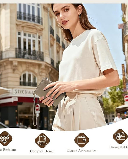 Dadanism RFID Passport Holder for Travel, Pu Leather Passport Wallet Cover with Card Holders, SIM Slots, Zippered Coin Pocket and Cash Slot, Slim Compact Travel Wallet for Women, Khaki Brown