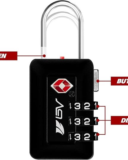 BV TSA Accepted Luggage Travel Lock, Set-Your-Own Combination Lock for School Gym Locker, Luggage Suitcase Baggage Locks, Filing Cabinets, Toolbox, Case (Black, 2 Pack)