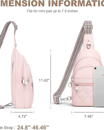 Sling Bag for Women, Anti-Theft RFID Crossbody Bag Nylon Sling Purse for Travel, Puffy Small backpack for Daily Hiking Sports Pink