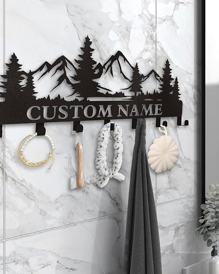 Dyoart Personalized Custom Mountain Theme Key Holder with Name, Metal Wall Mount, Coat Rack, Key Hooks, Home Decor Gift