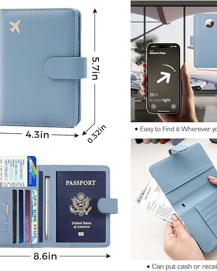Melsbrinna Premium Leather Passport Holder Covers Case, Waterproof Rfid Blocking Travel Wallet Passport Holder with Pen Holder, Cute Passport Book for Women/Men