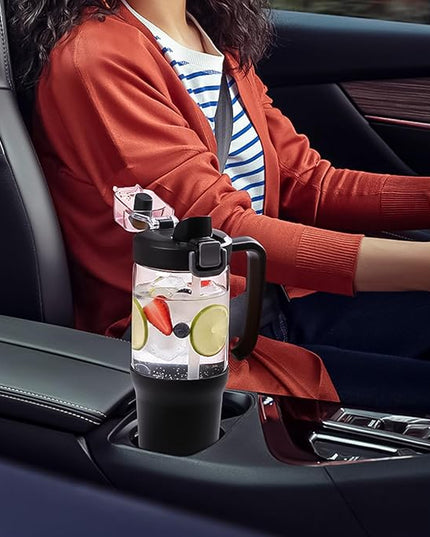 32oz Glass Water Bottle, 2-in-1 Straw and Sip Spout Lid, Leakproof Wide Mouth Tumbler with Handle, BPA-Free Reusable Bottle for Sports, Office, Outdoor, Black