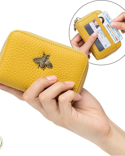 imeetu RFID Credit Card Holder, Small Leather Zipper Card Case Wallet for Women