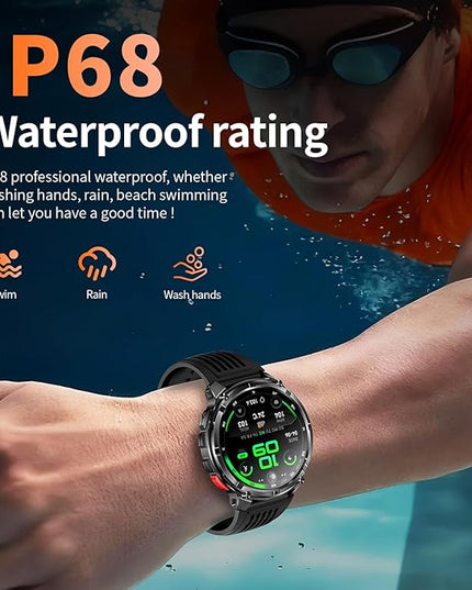 Mens Smart Watch for Android Phones and iPhone,Military Sport Smart Watches for Men Fitness Tracker Watch with Flashlight/Compass/Waterproof/100 Days Battery/Heart Rate/Sleep/100+ Sport Modes