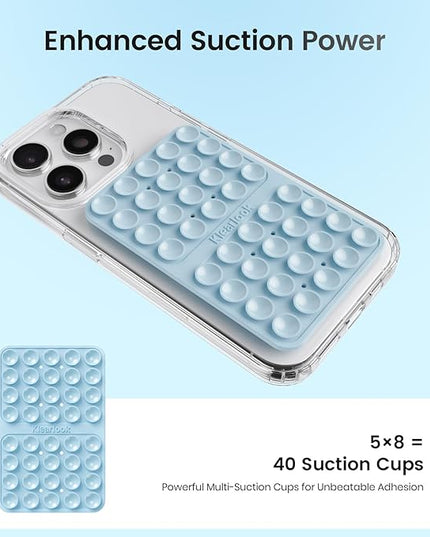 2PCS Silicone Suction Cup Phone Case Mount Double Sided, Hands-Free Phone Accessories Holder for Selfies and Videos, Silicon Sticky Phone Grip for iPhone and Android Light Pink&Light Blue