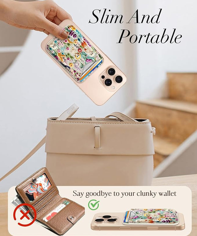 Shorogyt Compatible with Magsafe Wallet Magnetic Card Holder - Skull Flower Phone Wallets for Women Teen Girls Cute for iPhone 17/16/15/14/13/12 Series Slim for Apple Mag RFID Magnet, Fit 3 Cards