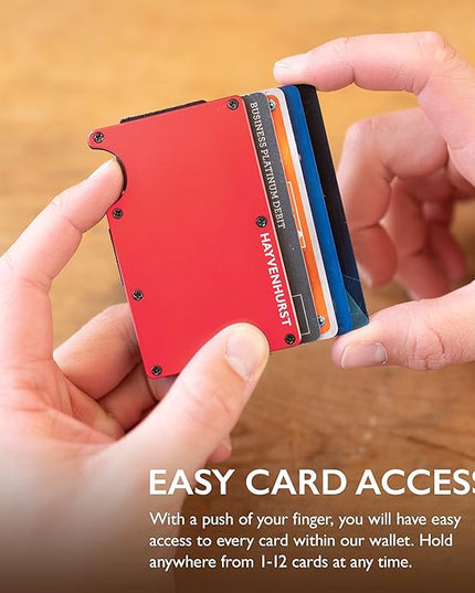 Hayvenhurst Wallet For Men - Reinvented Design Men's Wallet - Slim, Minimalistic & Seamless Card Case, Blocks RFID Scanners, Holds 12 Cards (Crimson)