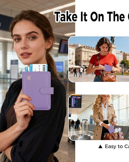 Melsbrinna Premium Leather Passport Holder Covers Case, Waterproof Rfid Blocking Travel Wallet Passport Holder with Pen Holder, Cute Passport Book for Women/Men