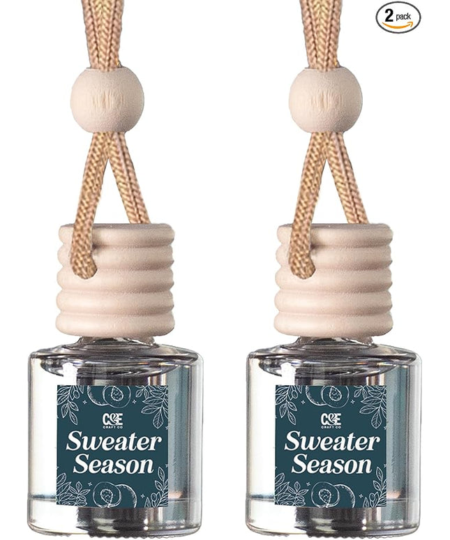 C&E Craft Co Hanging Car Air Freshener Diffuser 2 Pack, Long Lasting Fragrance Oil Car Freshener, Glass Bottle Auto Air Freshener, Made in USA (Sweater Season)