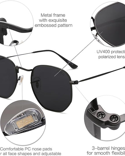 SOJOS Square Polarized Sunglasses for Women Men Small Hexagonal Polygon Shades SJ1072