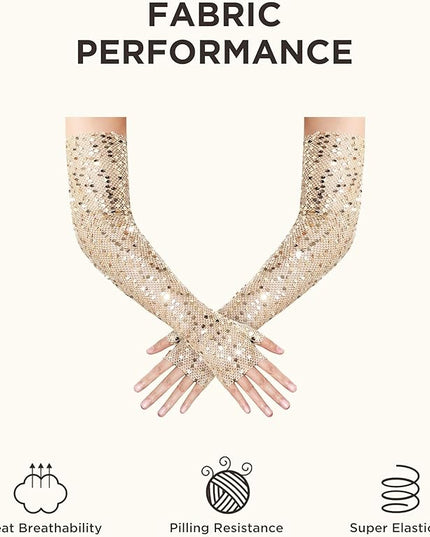 BABEYOND Opera Gloves for Women - Long Fingerless Sequin Sparkling Glitter Gloves Tea Party Stretchy Adult Size Elbow Length