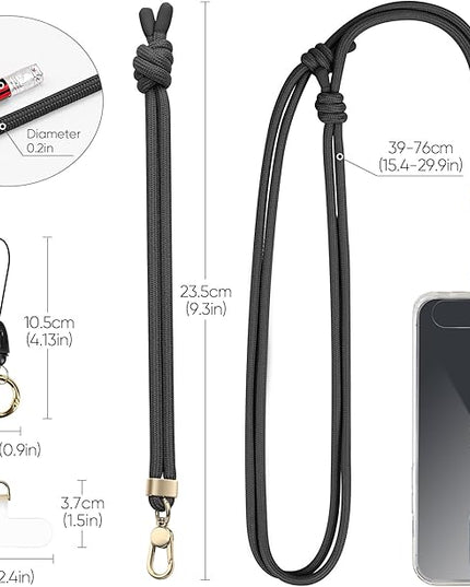Anti-Theft Phone Lanyard Crossbody & Wrist Strap | 2 Phone Tabs, Secure Lock Design | Universal for All Phones | Adjustable Strap with Premium Metal Buckles | Skin-Friendly Nylon