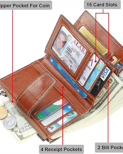 Lavemi Small Compact Women Wallet RFID Blocking Genuine Leather Bifold Purse with ID Windows