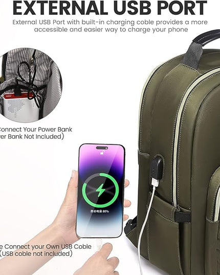 LOVEVOOK Laptop Backpack for Women 15.6 inch,Cute Womens Travel Backpack Purse,Professional Laptop Computer Bag,Waterproof Work Business College Teacher Bags Carry on Backpack with USB Port,Army Green