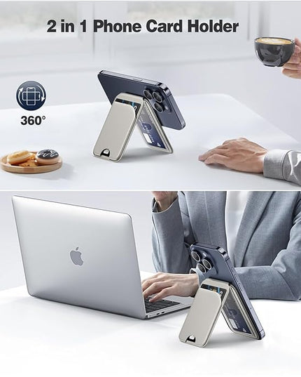 Mag-Safe Wallet Magnetic Wallet for iPhone Lightweight Magnetic Phone Wallet Stand Adjustable Leather Magnetic Card Holder for iPhone 16/15/14/13/12 Series, Size Not for iPhone Mini (Grey)