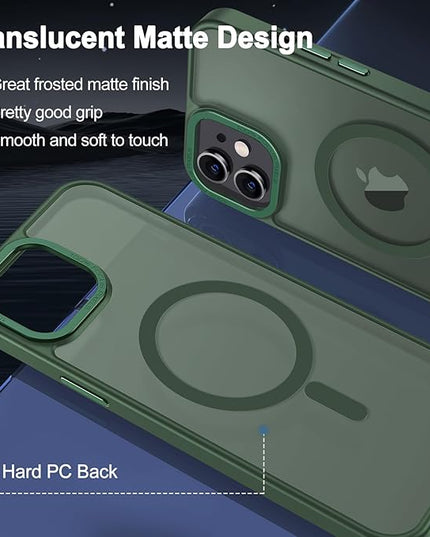 Hython Case for iPhone 12 Case Magnetic Translucent Matte Phone Cases 6.1" [Compatible with MagSafe] Thin Slim Fit Shockproof Bumper Hard Protective Cover for Women Men Girls, Dark Green