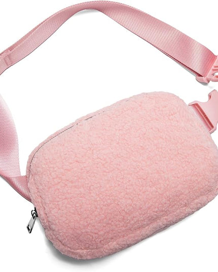 Gitus Fleece Belt Bag Sherpa Fanny Pack Crossbody Bags for Women Fashion Waist Packs with Adjustable Strap for Gym Travel Hiking Running Trending Gifts for Teen Girls Women Men (Light Pink)