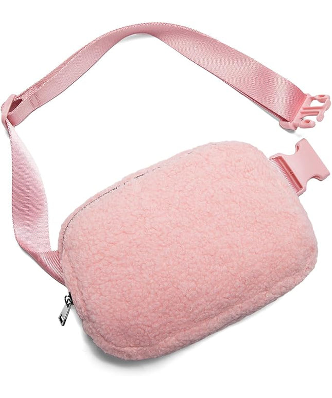 Gitus Fleece Belt Bag Sherpa Fanny Pack Crossbody Bags for Women Fashion Waist Packs with Adjustable Strap for Gym Travel Hiking Running Trending Gifts for Teen Girls Women Men (Light Pink)