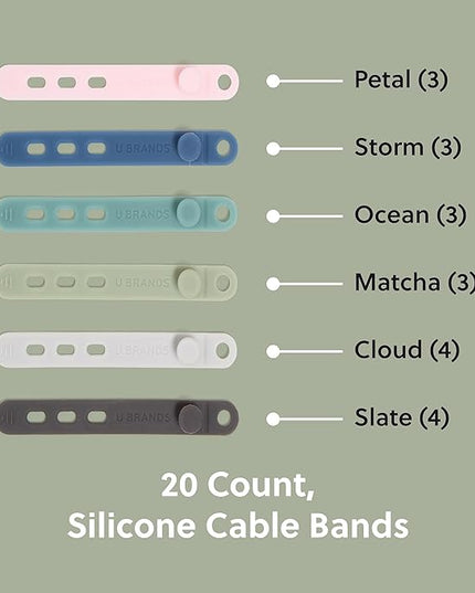 U Brands Silicone Cord Organizer Cable Clips, Set of 20 Cable Ties, Cable Management, Office Desk Accessories, Office Supplies, Assorted Colors