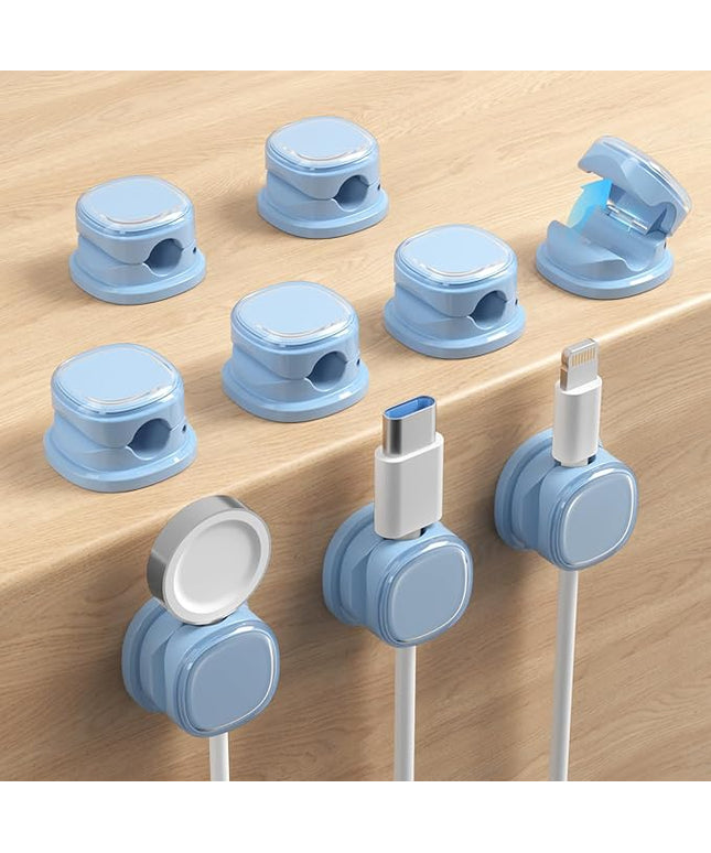 9 Pack Cord Organizer, Spring Cable Management, Adhesive Cute Cable Holder Clips, Phone Charger Wire Keeper for Desk Nightstand Car Office (9-Pack Blue)