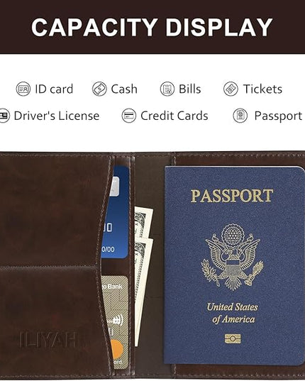Passport Holder with AirTag Slot - Unisex Slim Travel Wallet, Passport Cover Card Organizer for Trips (Brown)
