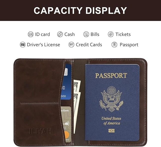 Passport Holder with AirTag Slot - Unisex Slim Travel Wallet, Passport Cover Card Organizer for Trips (Brown)