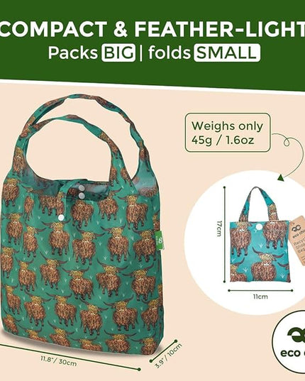 ECO CHIC Foldable Reusable Grocery Bags - Lightweight, Recycled & Reusable Shopping Bag - Waterproof Packable Tote