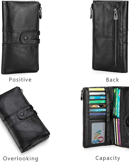 myfriday Women's RFID Blocking Genuine Leather Wallet, Bifold Long Clutch Wallet Money Clips Ladies Card Holder Purse
