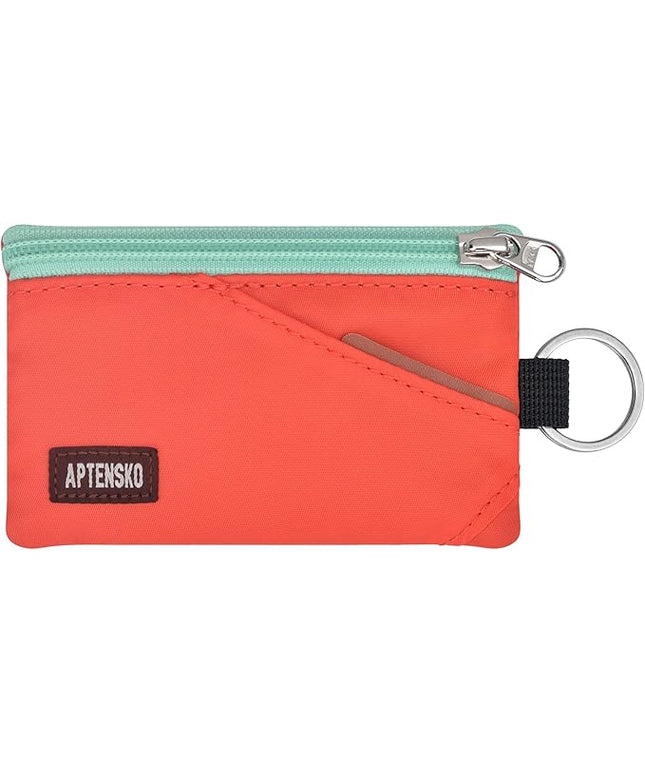RFID Travel Wallet with Adjustable Lanyard-Zipper Small Wallet with ID Card Holder, Keychain for women&men-Minimalist Slim Waterproof Nylon case for ID, Cash, Key (Blazing Orange)