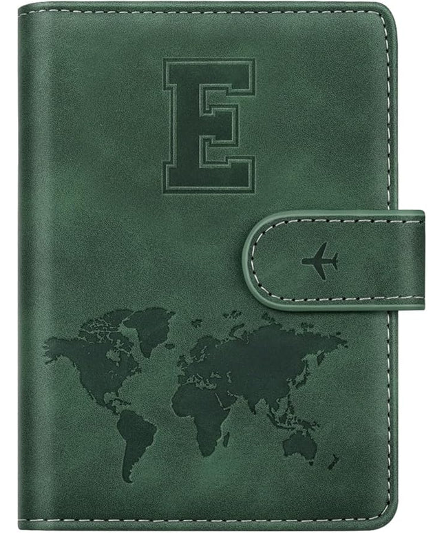 Personalized E Passport Holder Cover Initial Letter Travel Wallet RFID Blocking Passport Cover Credit Card Holder Case Passport Book Holders for Women and Men, Pine Green-E