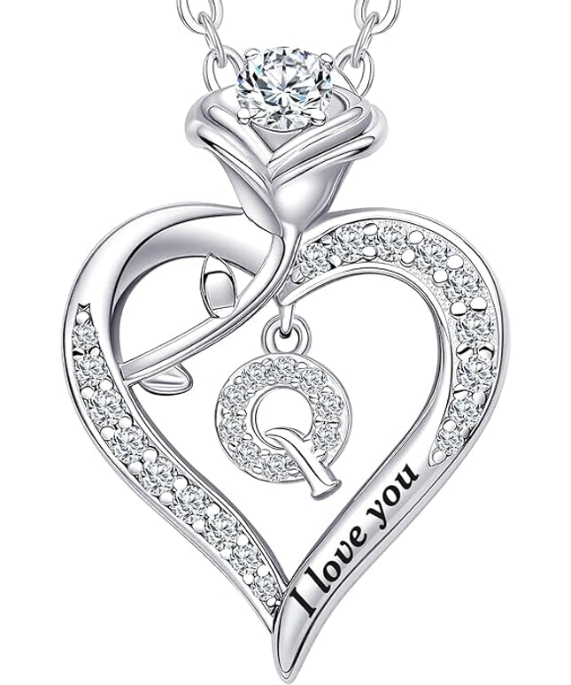 Rose Heart Pendant Necklace Gifts for Wife, Engraved 'I love you' Gift for Wife Girlfriend, Anniversary Birthday Eternity Jewelry Present for Women, Moissanite Necklace Gift for Her