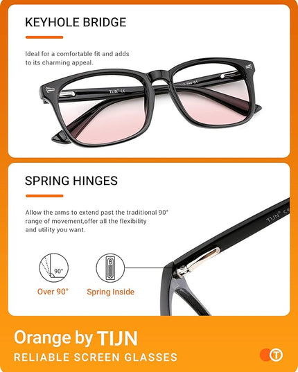 TIJN Blue Light Blocking Glasses for Women Men Clear Frame Square Nerd Eyeglasses Anti Blue Ray Computer Screen Glasses