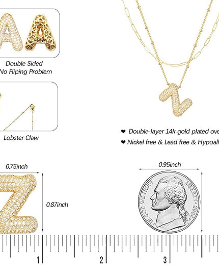 LUCA SMITH Initial Necklaces for Women, Dainty Balloon Bubble Letter, Name Letter Alphabet Pendant Layered Choker Chain Jewelry Gift