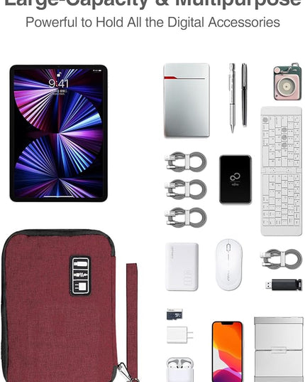 Luxtude Electronic Organizer Travel Case Large, Cord Organizer Travel, Large Cable Organizer Bag, Tech Bag for Cable Storage/Cord Storage/iPad Pro(up to 11")/Wall Charger/Electronic Accessories, Red