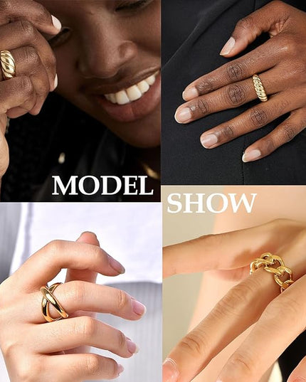Chunky 14K Gold Plated Stackable Rings Set for Women,Vintage Knuckle Rings Dainty Hollow Carved Joint Finger Midi Rings Pack Adjustable Signet Mixed Size