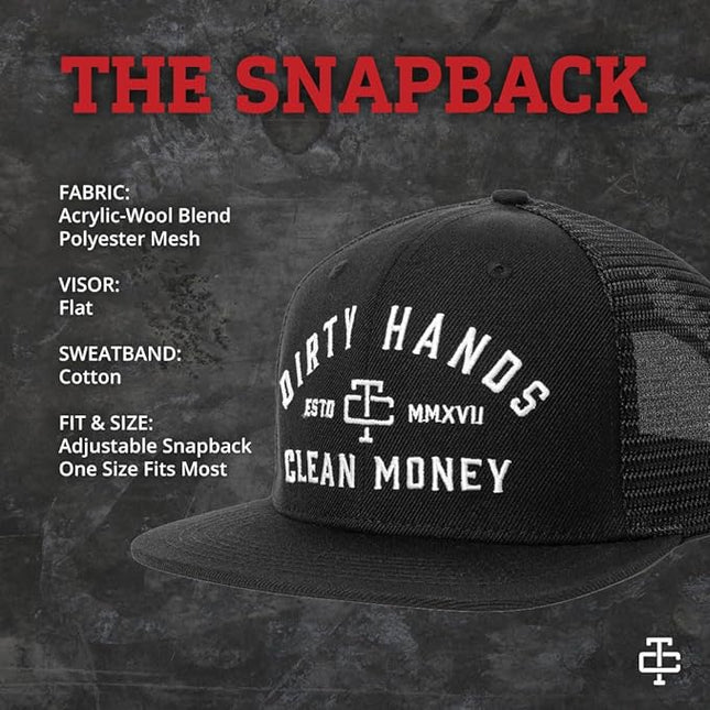 TROLL CO. CLOTHING Dirty Hands Clean Money Meshback Hat - Black, Adjustable Snapback, Curved Brim, One Size Fits Most