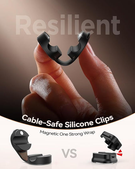 8-Pack Silicone Cord Organizer Magnetic Cable Clips, Adhesive Cable Management Under Desk Wire Hider, FLYLEAD Desktop Cable Organizer for Phone, Office Workspaces Desk Organization Home Accessories