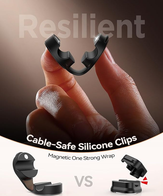 8-Pack Silicone Cord Organizer Magnetic Cable Clips, Adhesive Cable Management Under Desk Wire Hider, FLYLEAD Desktop Cable Organizer for Phone, Office Workspaces Desk Organization Home Accessories